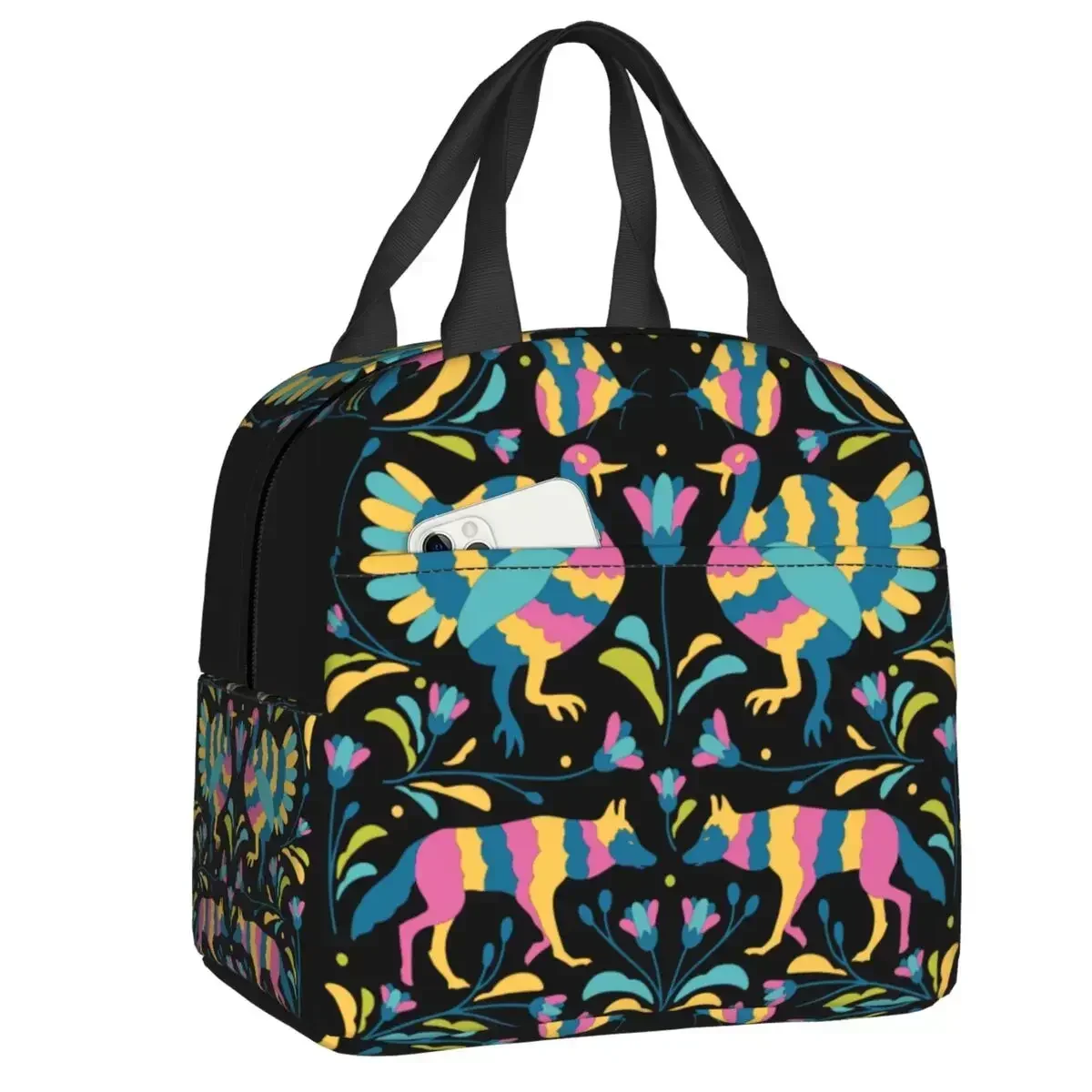 Custom Mexican Otomi Birds And Flowers Pattern Lunch Bag Women Thermal Cooler Insulated Lunch Boxes for Children School