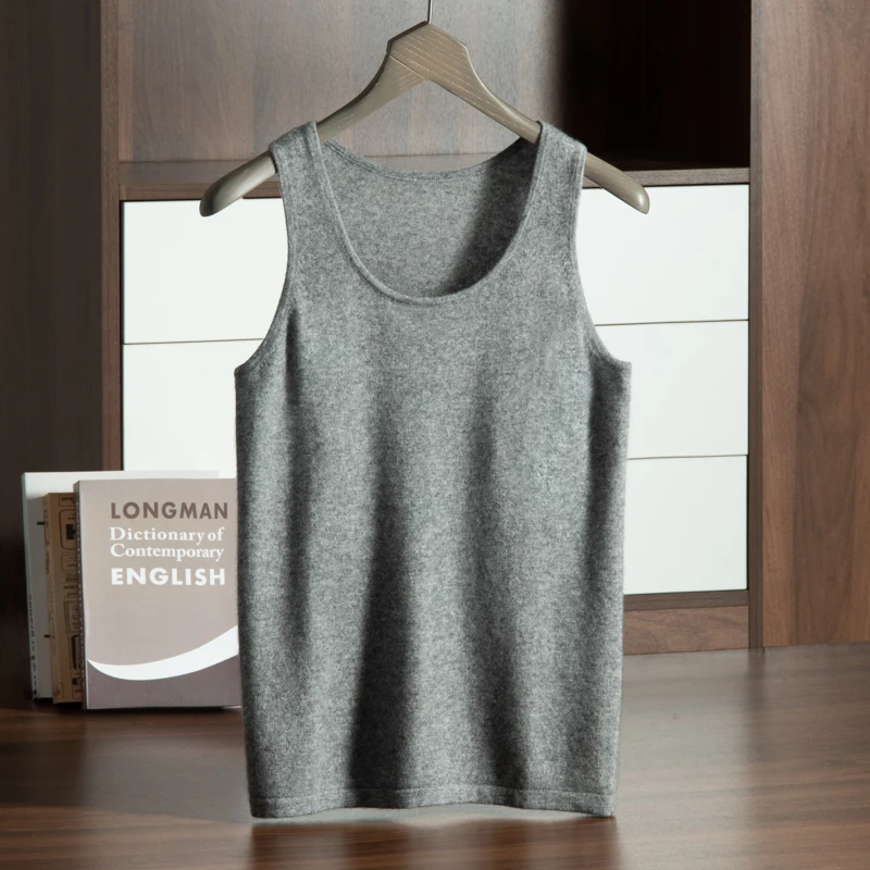 MVLYFLRT 12 Needle U-Neck Pullover Tank Top for Men's 100% Cashmere Knitted Inner Strap Summer New T-shirt Soft and Glutinous