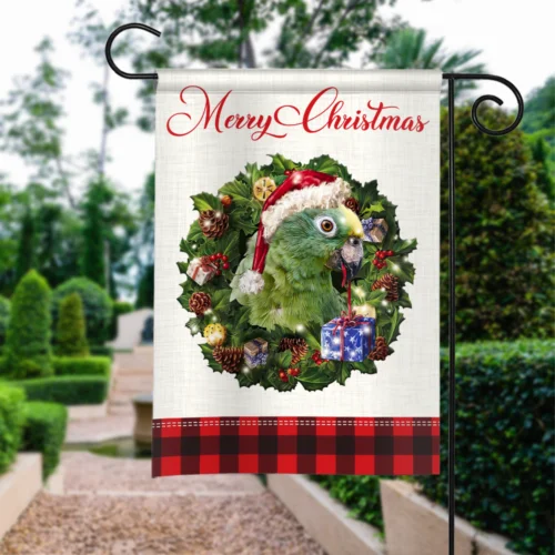 Parrot Merry Christmas Flag, Parrot Christmas Wreath Flag, Parrot Xmas Flag