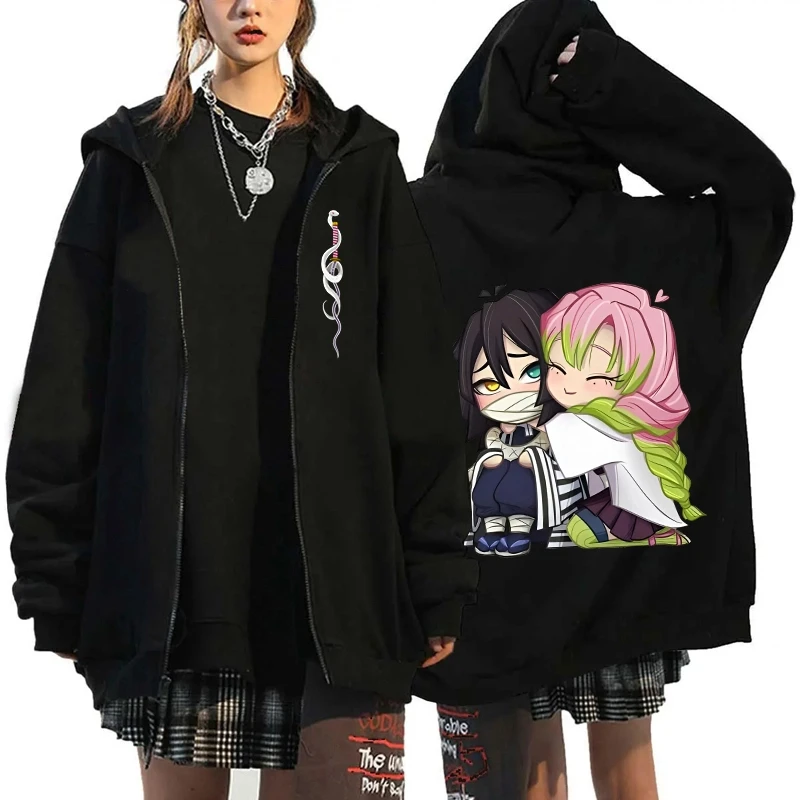 Hot Anime Demon Slayer Blade Hoodie Frauen Casual Harajuku Mode Streetwear Y2K Langarm Jacke Mantel Fleece Zip-Up Hoodie