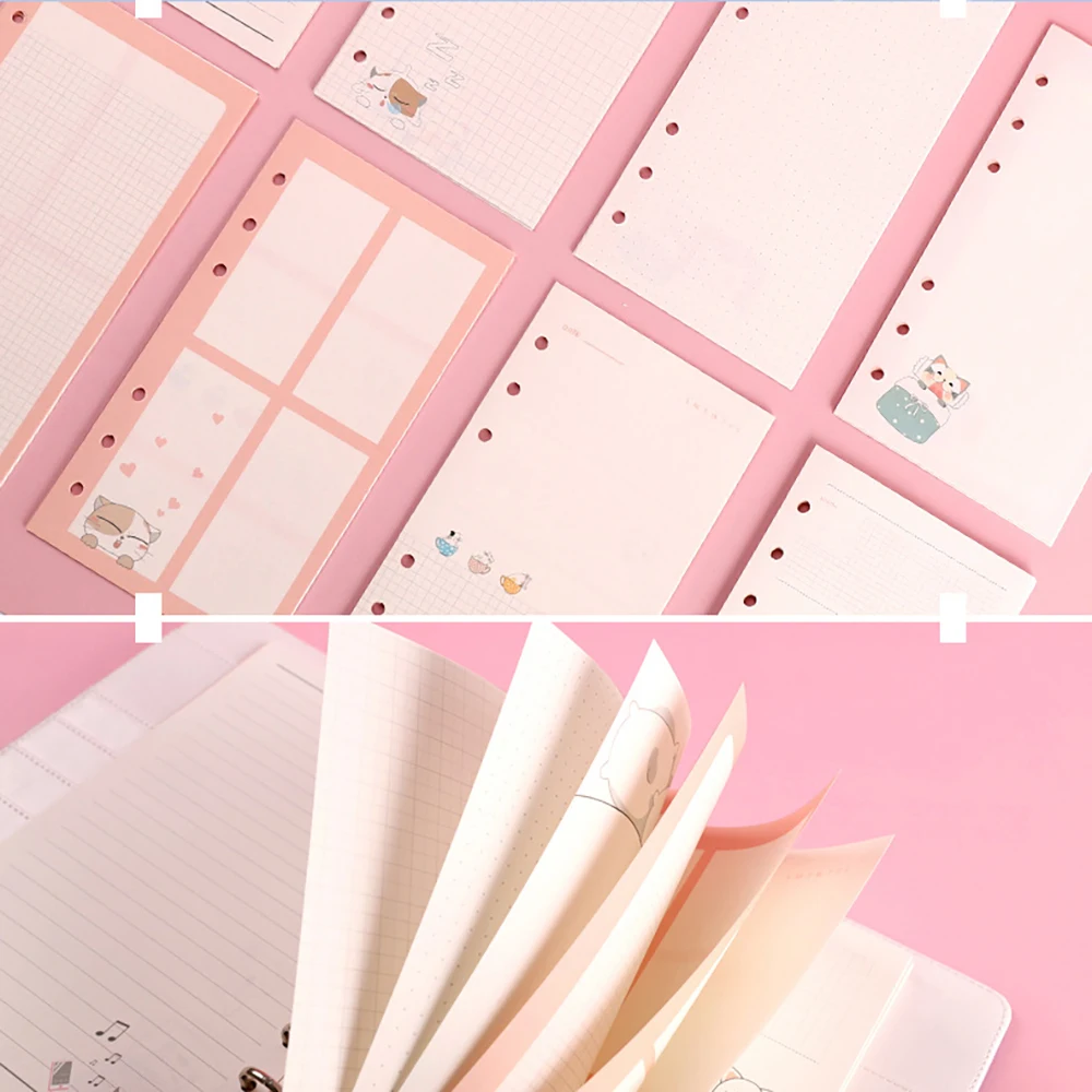 A5A6 Cute Cartoon Loose Leaf Notebook Refill Spiral Binder Inner Page Diary Weekly Planner To Do List Line Dot Grid Inside Paper