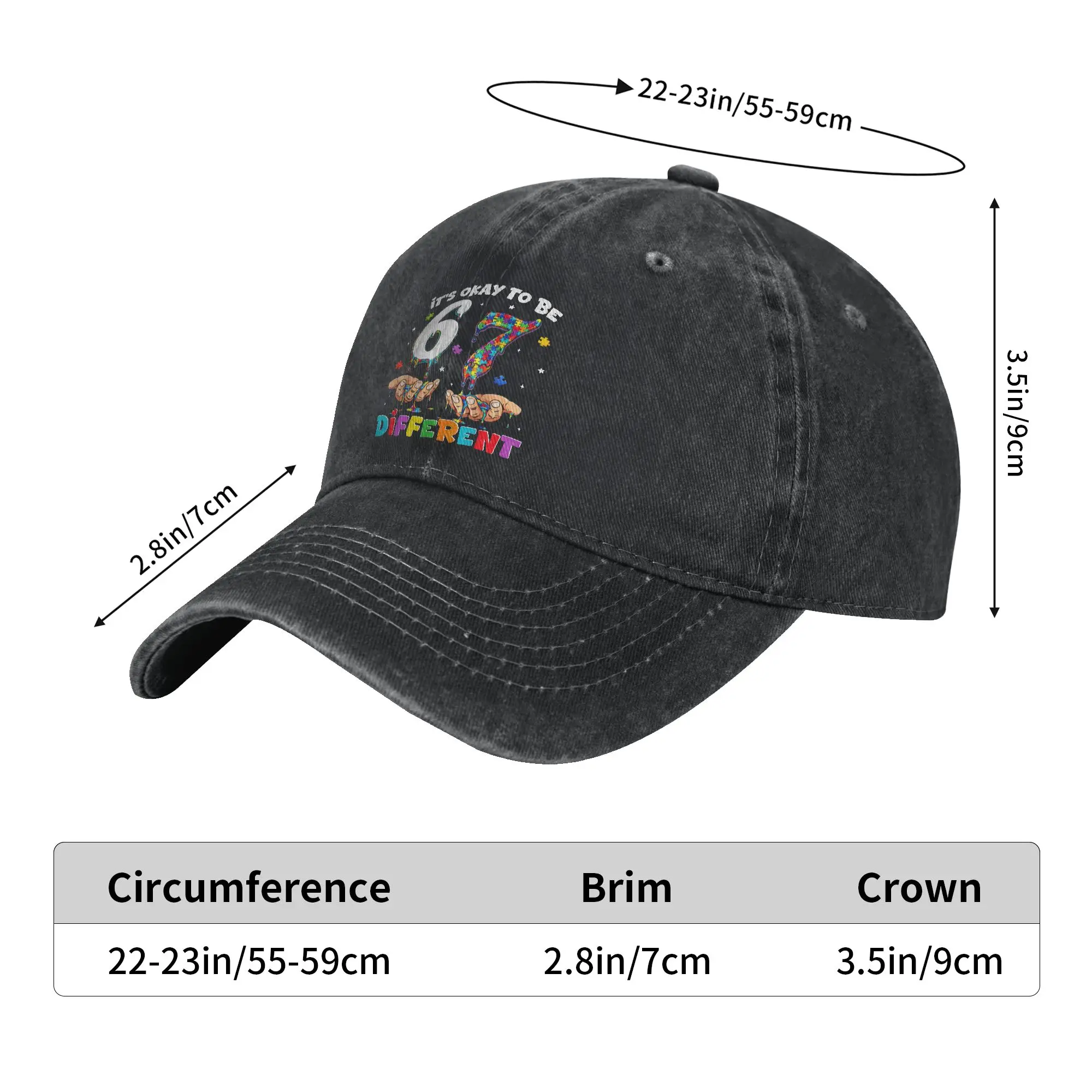 Six Seven Autism Awareness 6 7 Meme Its Ok to Be Different Casual Baseball Cap Running Hippie Hip Hop Hats Summer Snapback Cap