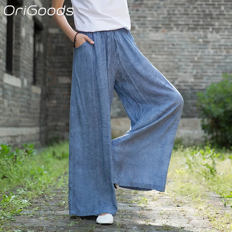 OriGoods Lyocell Tie Dye Wide Leg Pants Women Soft Smooth Natural Fabric 2024 Summer Wide Leg Trousers Elegant Pants Woman B057