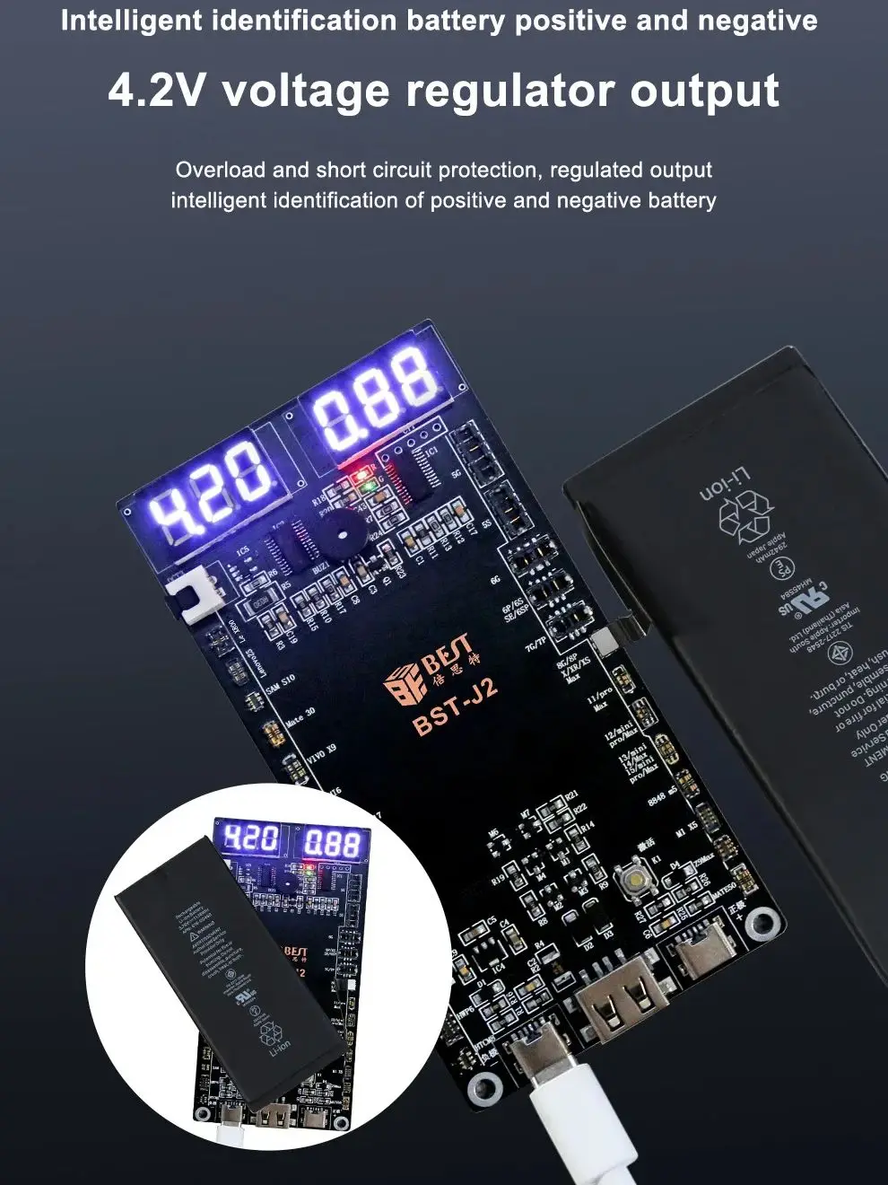 BST-J2 Smartphone Charging Board, Built-in Battery Activation,For iPhone 5-15 Series HUAWEI Mate50 SAMSUNG XIAOMI HTC OPPO VIVO