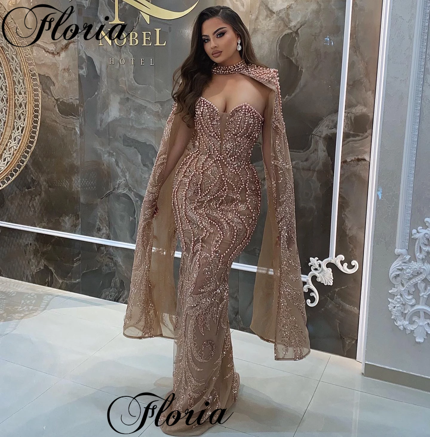 Two Pieces Vintage Brown Celebrity Dresses Mermaid Sweetheart Pearls Evening Gowns Vestidos De Noche Wedding Guests Dresses