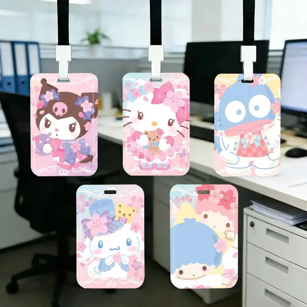 Cute Hallokitty C-Cinnamoroll K-Kuromi ID Card Holder Lanyard Covers Women Men Work Permit Holder Students Kids Bus Cards Case