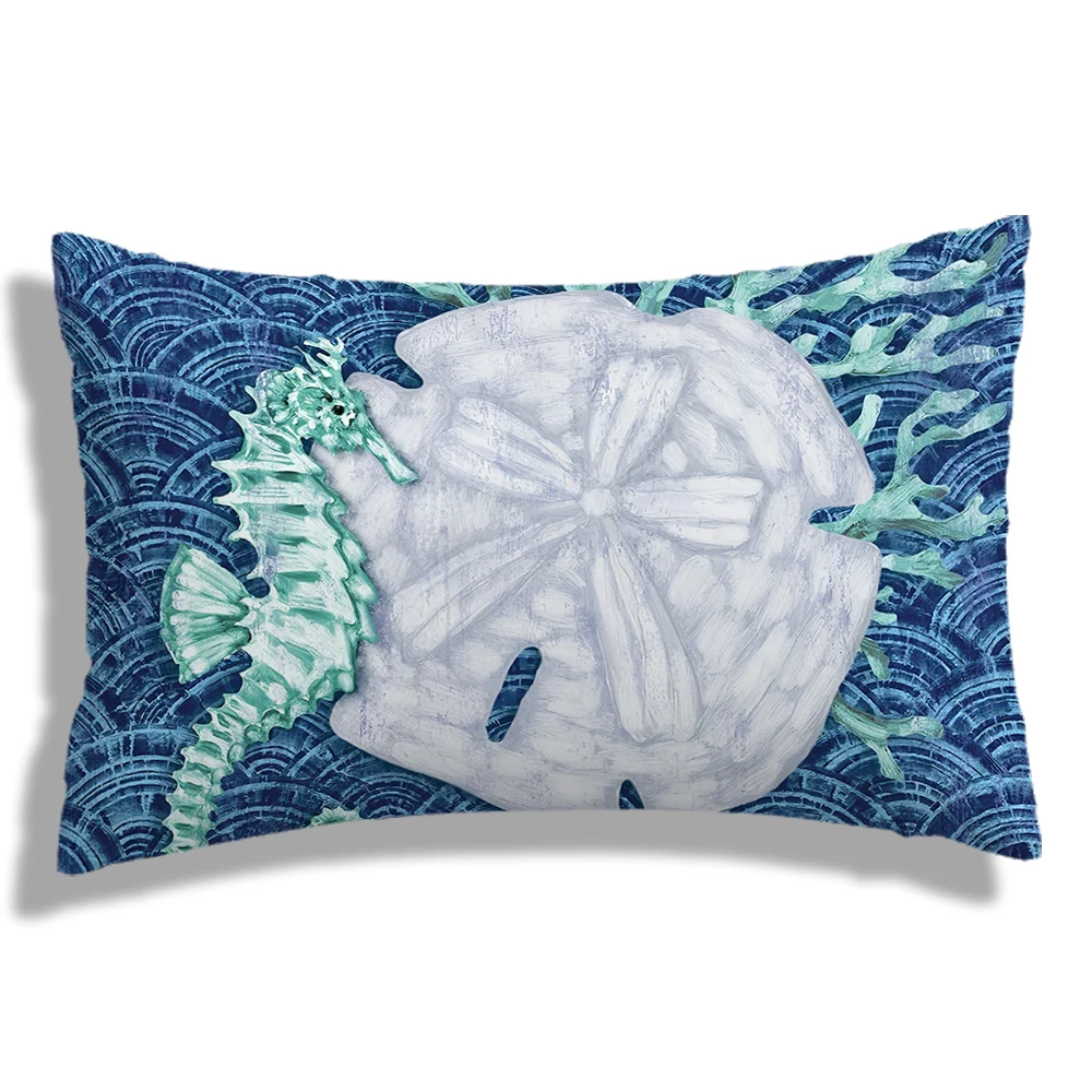 Blue background white conch scallop Plush pillowcase, sofa cushion cover for home improvement, home decoration pillowcase 60x60