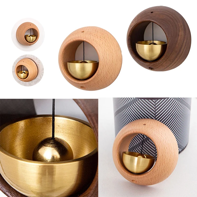 Round Egg Type Magnetic Wooden Doorbell Wind Chimes Wireless Entrance Door Reminding Brass Bell Hanging Decoration