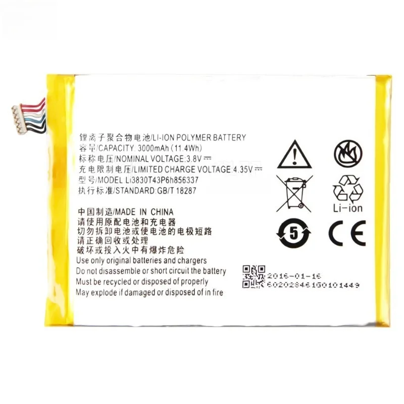 Li3830T43P6h856337 Battery 3.8V 3000mAh for ZTE Blade X9/V Plus/V580/A711/Blade S6 Lux Q7-C Mobile Phone Replacement Battery