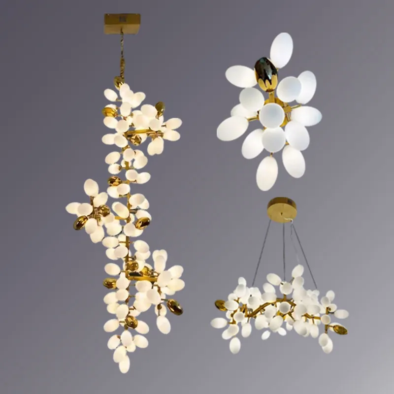 

Современная скандинавская золотая потолочная люстра с опаловым стеклянным плафоном в форме гроздей, диммируемая, с регулируемым шнуром, для спальни и коридора