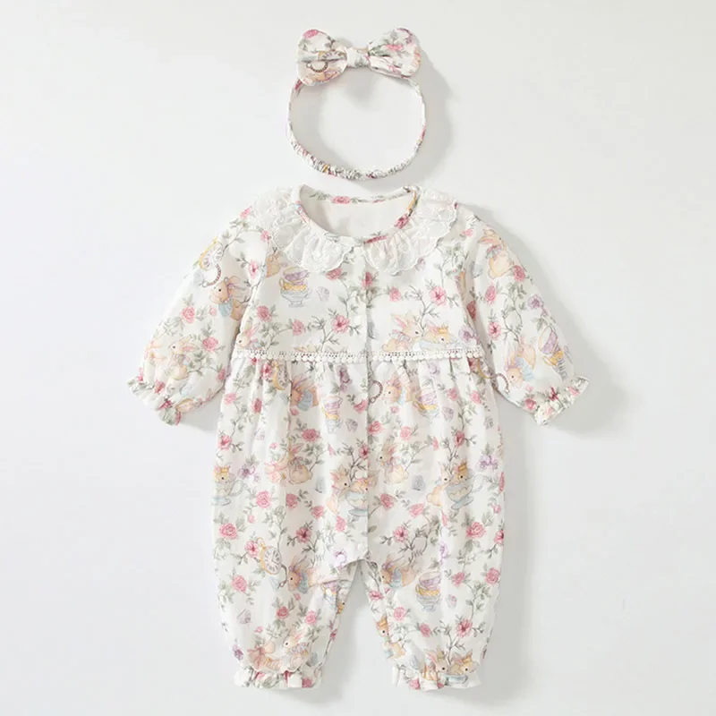 2025 New Spring Toddler Baby Girl Romper Long Sleeved Cotton Printed Newborn Baby Girl Jumpsuit 0-24M Children Clothes