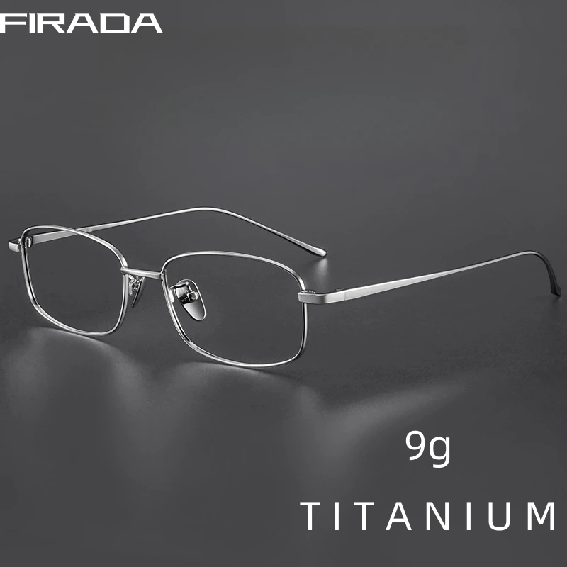 FIRADA Fashion Eyeglasses Vintage Luxury Pure Titanium Eyewear Square Optical Prescription Glasses Frame For Men Women 8027-C