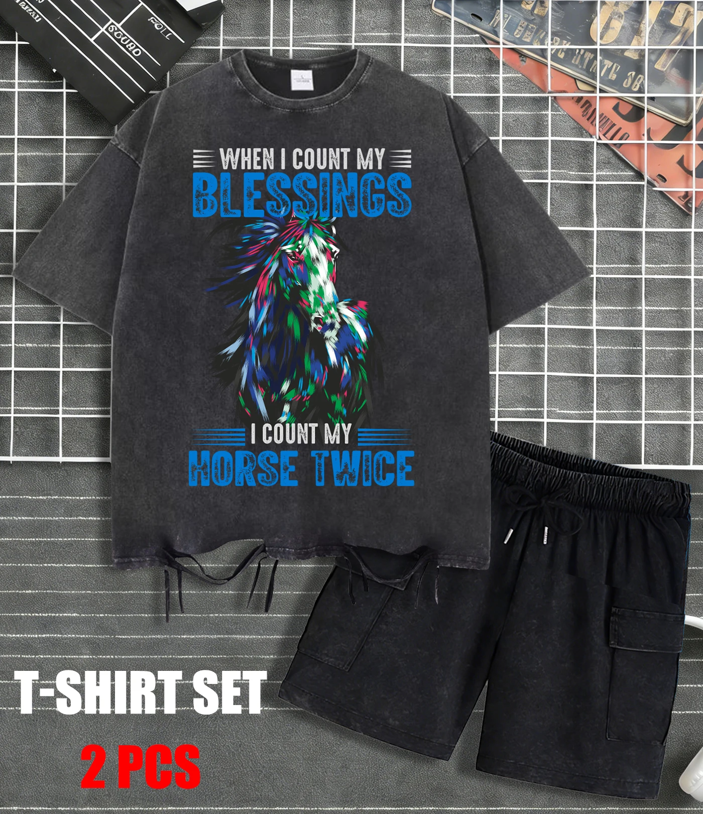 

Футболка унисекс «Blessings I Count My Horse Twice» с принтом, мужская повседневная дышащая футболка, модные ретро-шорты свободного кроя из хлопка