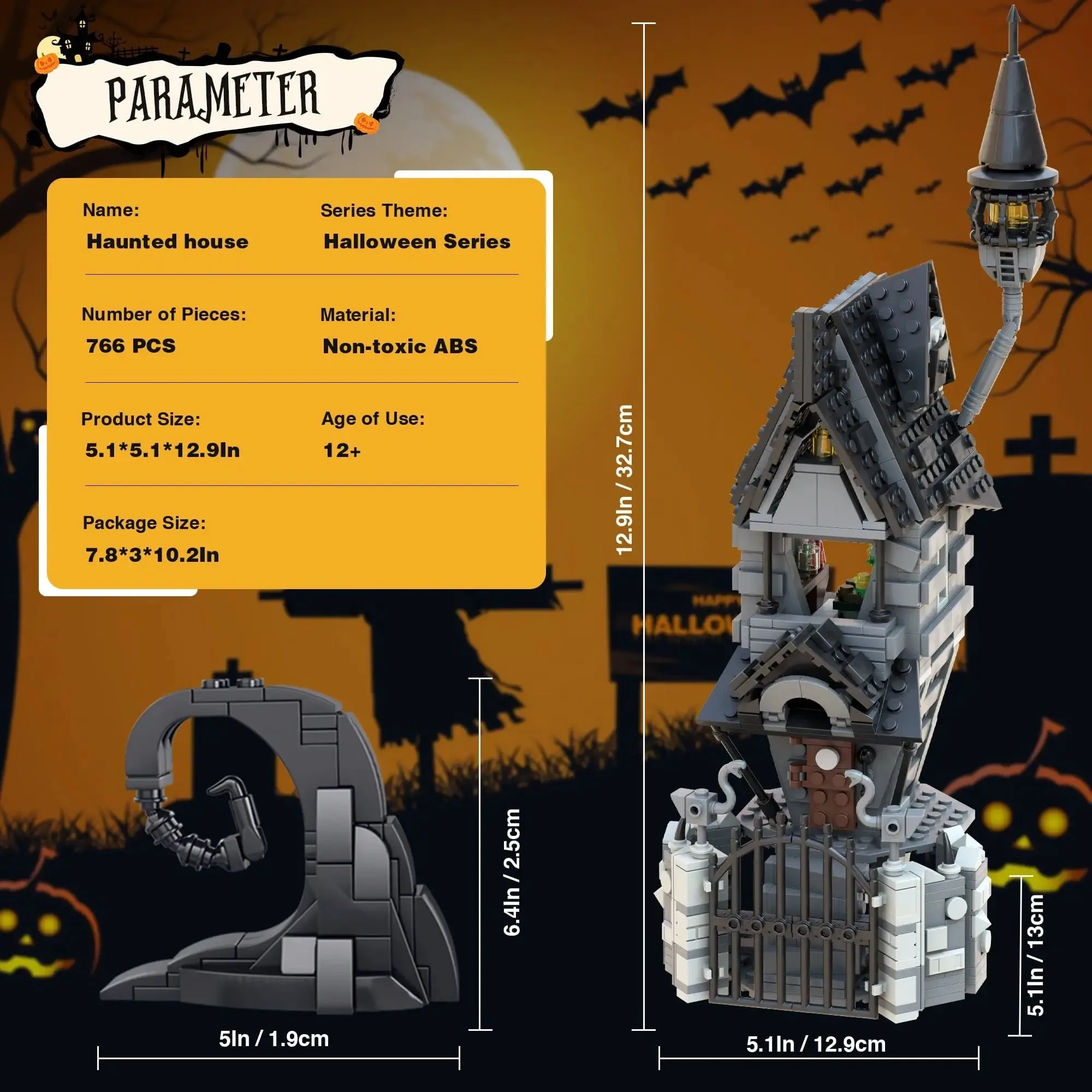 766PCS Film MOC Casa stregata Building Blocks Nightmareal Prima del fantasma Scheletro Capanna Modello con giocattoli a LED Regali di Halloween per il capretto