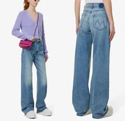 Women retro long denim pants High waisted loose fitting slightly flared jeans 2023 new