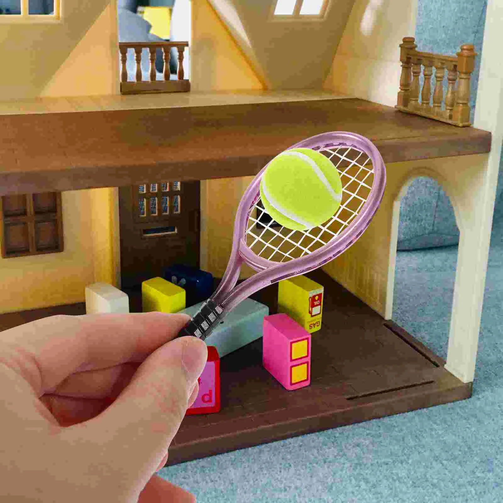 Pink Miniature Tennis Racket Model Toy For House Decor Mini Tennis Set Doll Accessories Children Room Play Electronic Toys