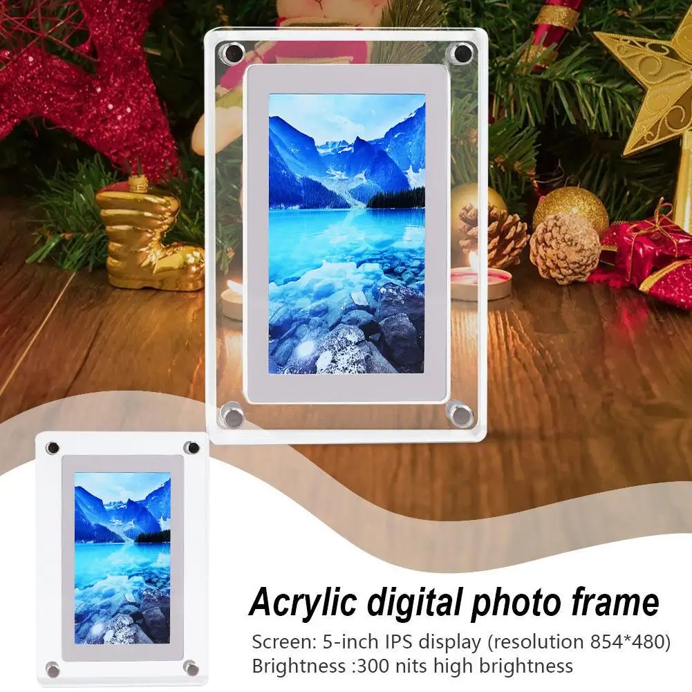 Digital Photo Frame Vídeo Picture Frame Player, Acrílico Video Player, Movimento Inteligente, Home Decor, 5 ", 4G Memória, 1080P Volume