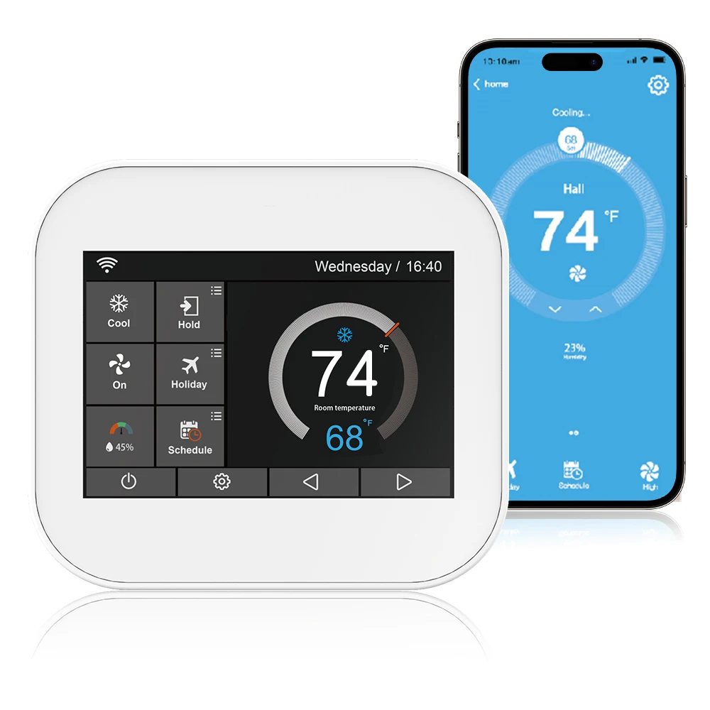 Wi-Fi Network Smart Thermostat Temperature Controller HVAC Weekly Programmable Supports Touch Control Mobile APP Black White