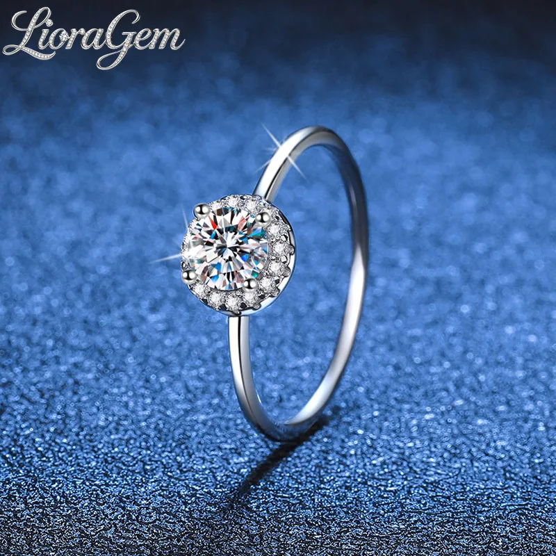 LioraGem Round-cut Moissanite Ring, Thimble-Style Engagement Ring with Moissanite Bud Design Platinum PT950 Stamp