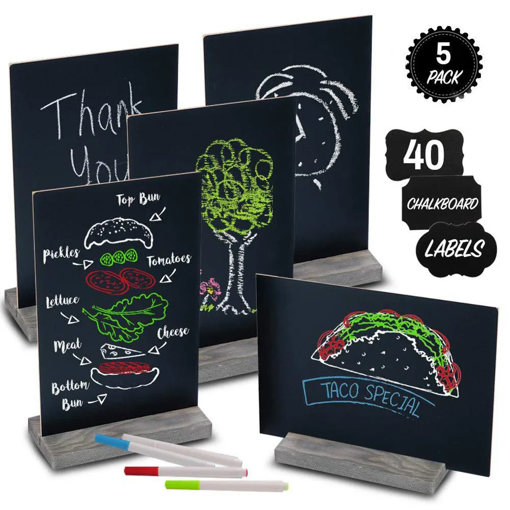 Wooden Mini Chalkboards Double-Sided Message Board 22x15cm Desktop Display Erasable Blackboard Signs for Weddings Parties
