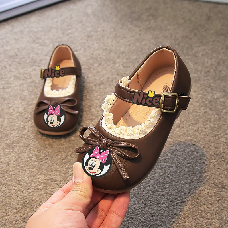 

Новые летние балетки с Микки и Минни Маус для девочек, весенне-летние сандалии с круглым носком и бантом, модная обувь принцессы для малышей