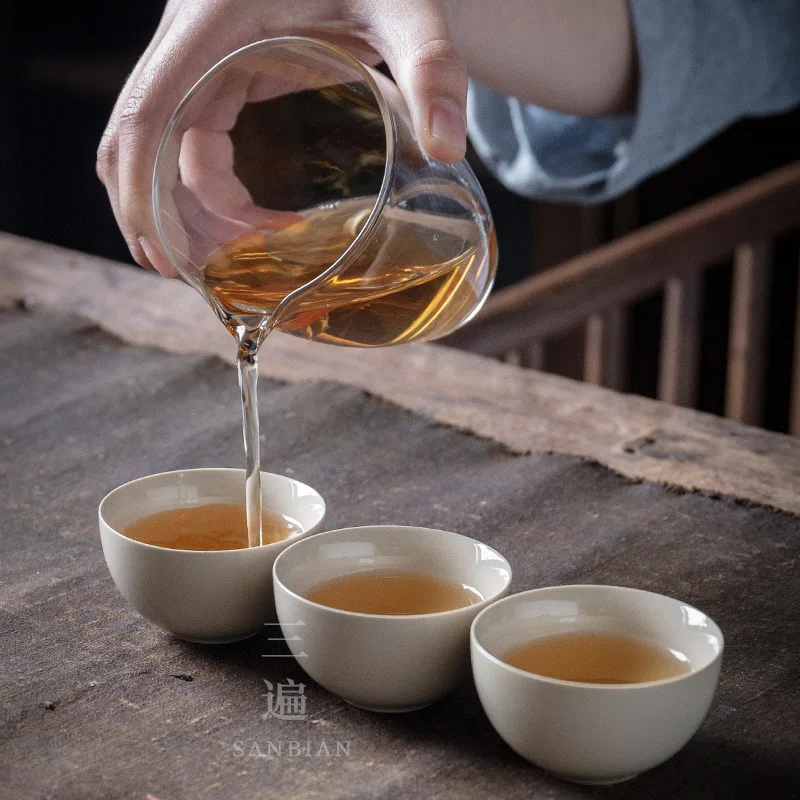 

★★Three Times Grass and Wood Gray Kung Fu Teaware Set Set Ceramic Retro Teapot Tea Cup Gaiwan Pitcher Combination Household