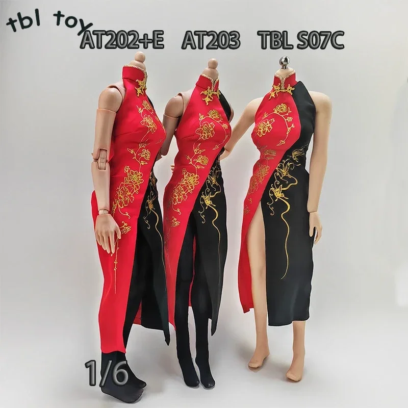 1/6 Scale Female Colorblock Printed Slit Cheongsam Dress Doll Clothes for 12 Inch Action Toy Figures TBL Body AT203 Accessories