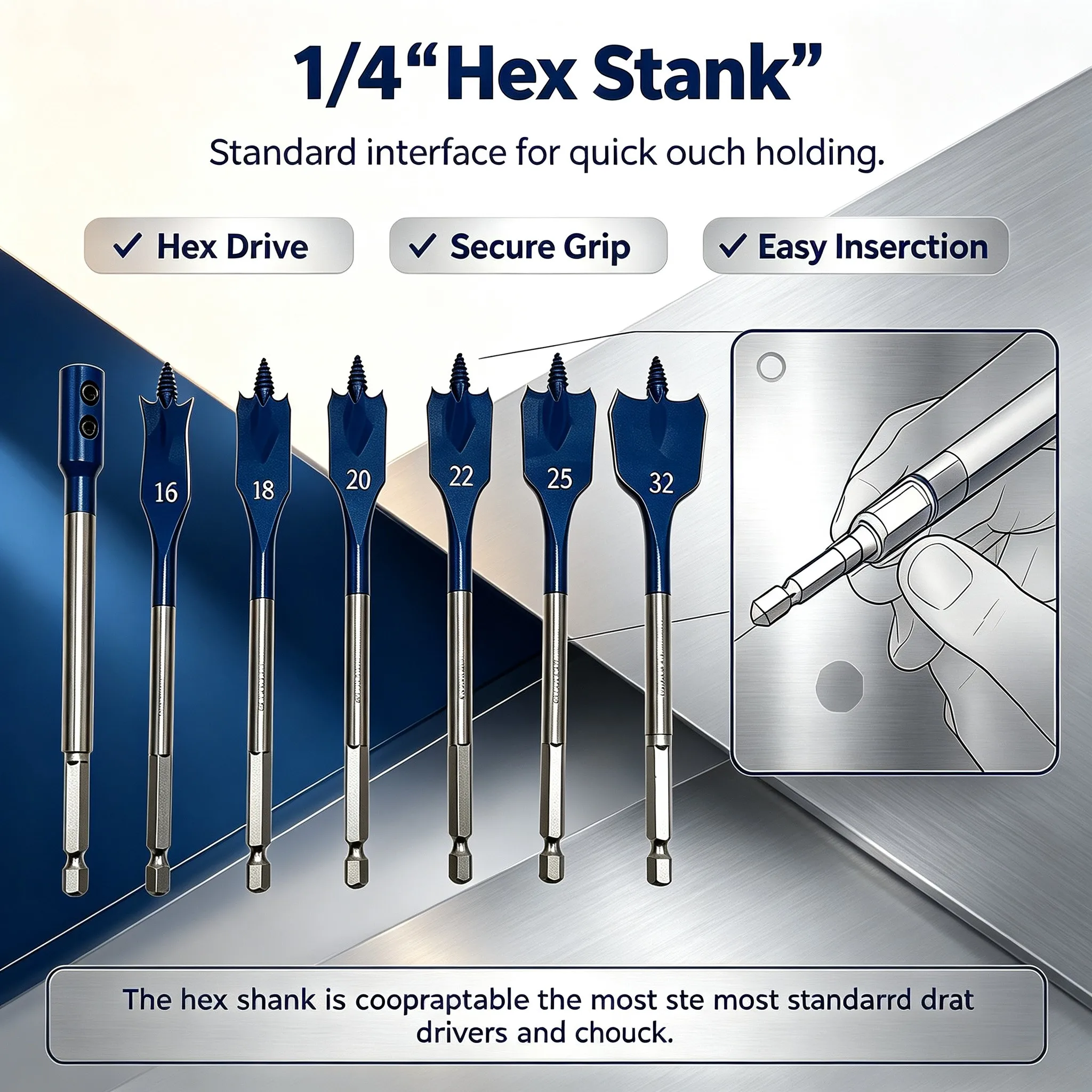 BOSCH 2608902110 Expert Self Cut Speed Flat Spade Drill Bit Set 7Pcs Hex Shank Wave-shaped Spade Designed Drill Bit High Quality