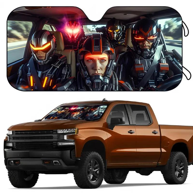 1Pcs Sci-Fi Warrior Car Windshield Sun Shade, Fits SUV, Easy Installation, Vibrant Design
