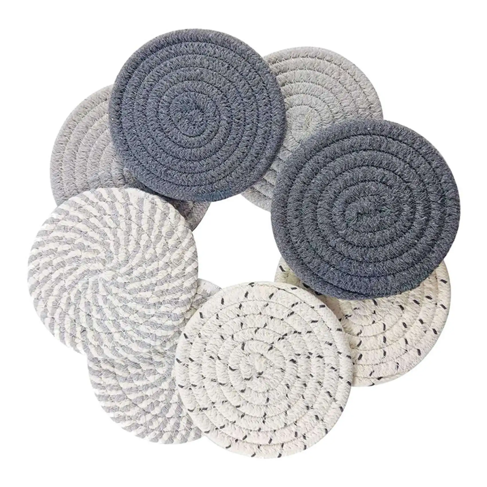 8 Pcs Drink Coasters with Holder, 4 Colors Absorbent Coasters for Drinks, Minimalist Cotton Woven Coaster Set for Home