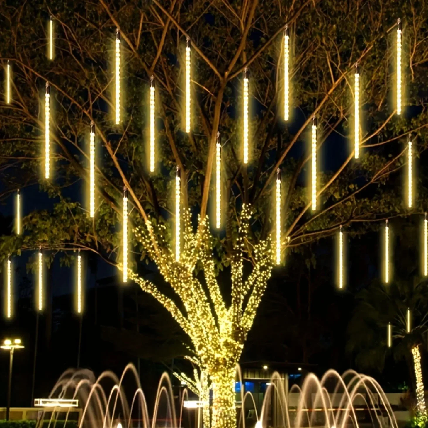 Solar Meteor Shower Lights Outdoor Meteor Lights 10Tubes Waterproof LED Falling Raindrop Christmas Halloween Fairy String Lights