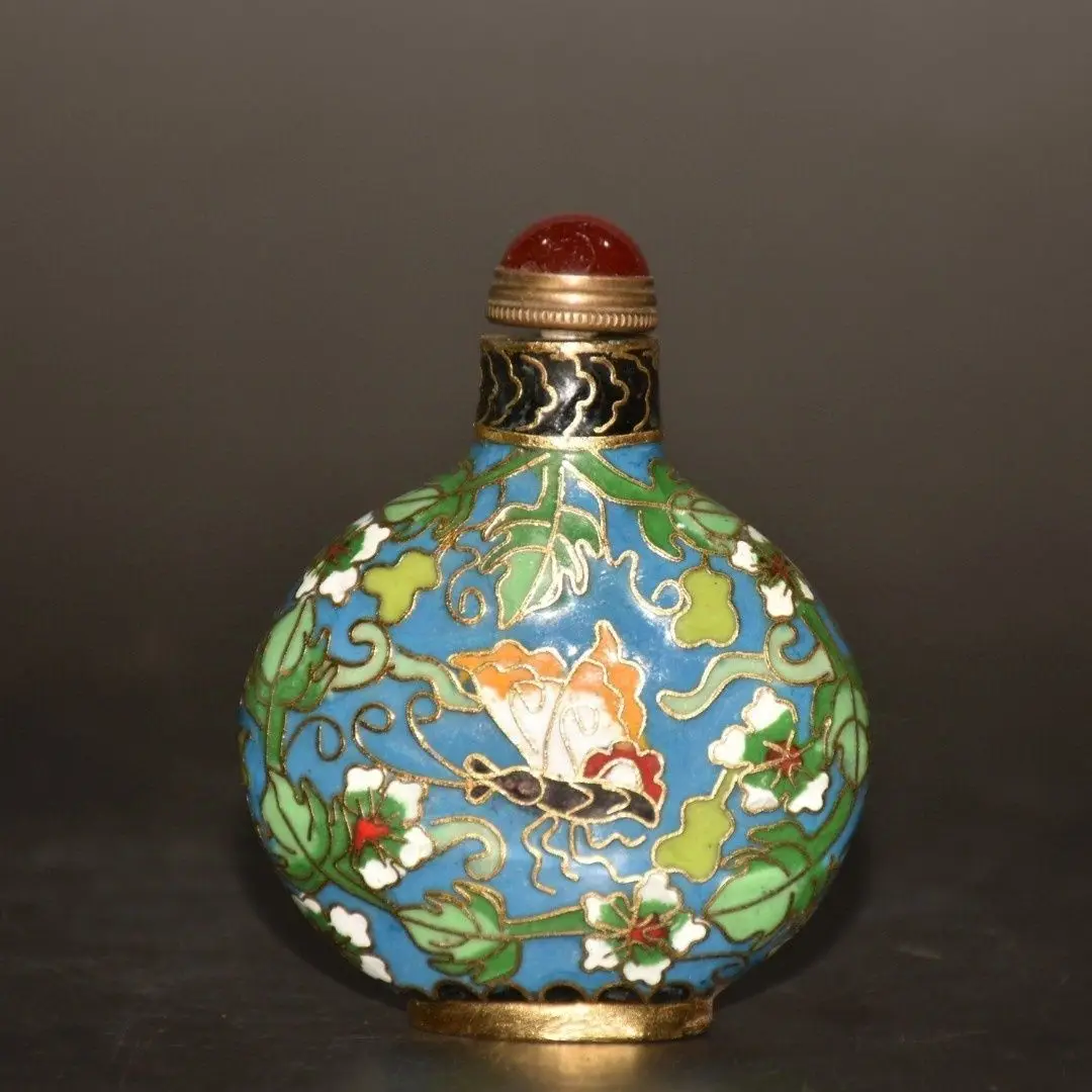 Retro Plant green leaves flowers butterflies Snuff Bottle mini bottle