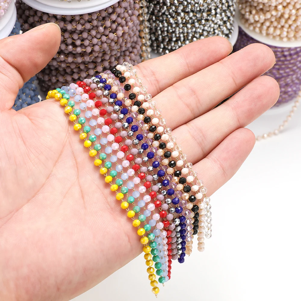 1 Meter Stainless Steel Colorful Crystal Beads Chains Handmade Rosary Chains for DIY Necklace Making Bracelet Anklets Material image 4