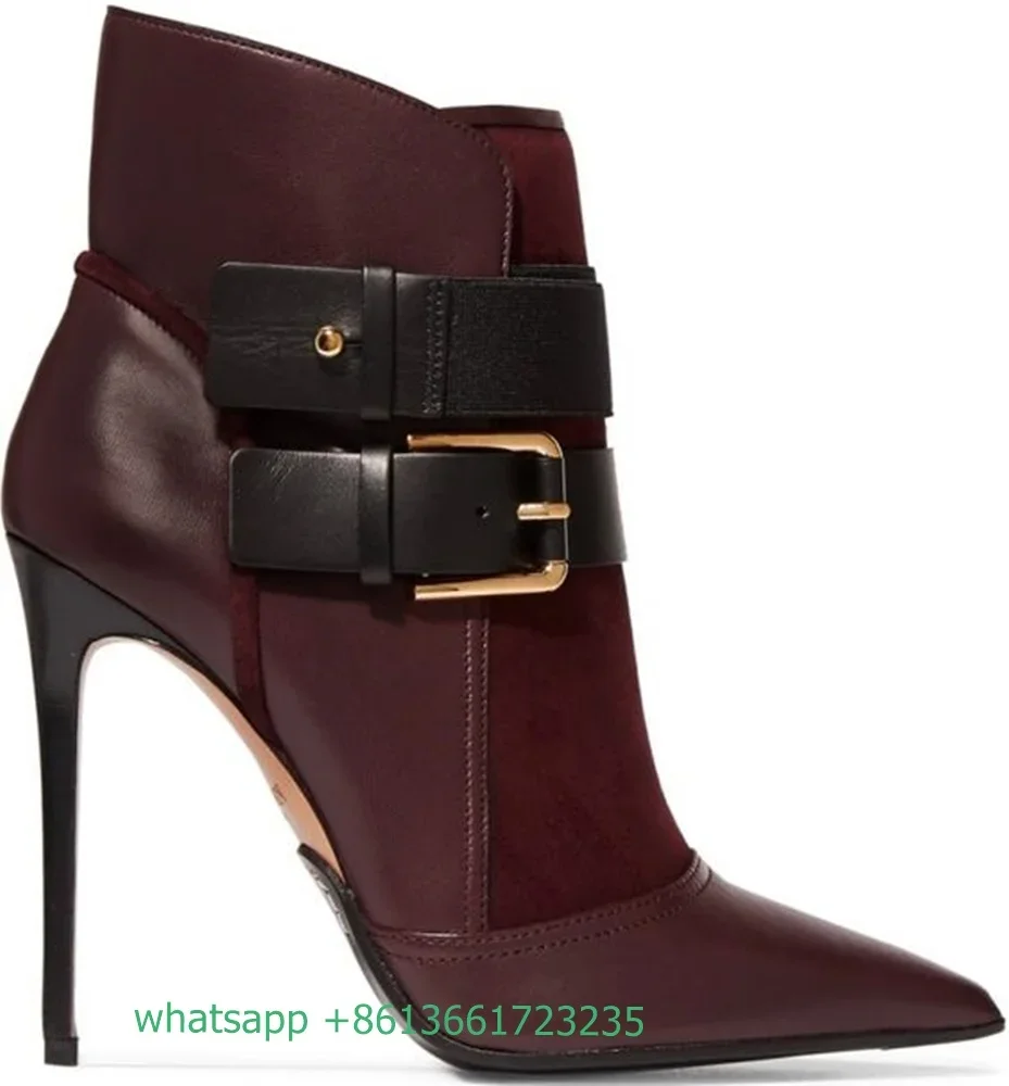

Новые женские модные ботильоны из замши и кожи с заостренным носком, на шпильке, с пряжкой, черные, весна 2026