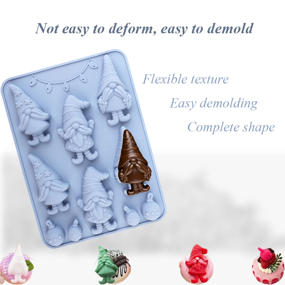 Two Colors Available: Christmas Gnome-Shaped Silicone Chocolate Candy Molds, Suitable for Making DIY Desserts Such as Chocolate, Candy, Jelly, and Mini Cakes