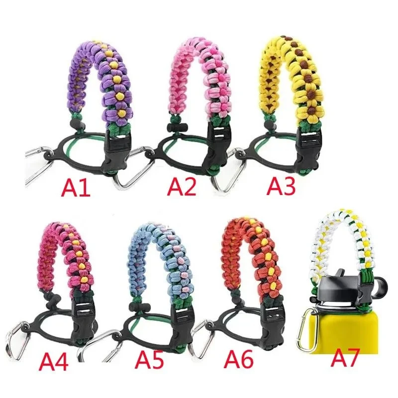 Mango de Paracord, correa de supervivencia, cordón, anillo de seguridad, anillos de plástico y mosquetón para agua de boca ancha de 12oz-64oz