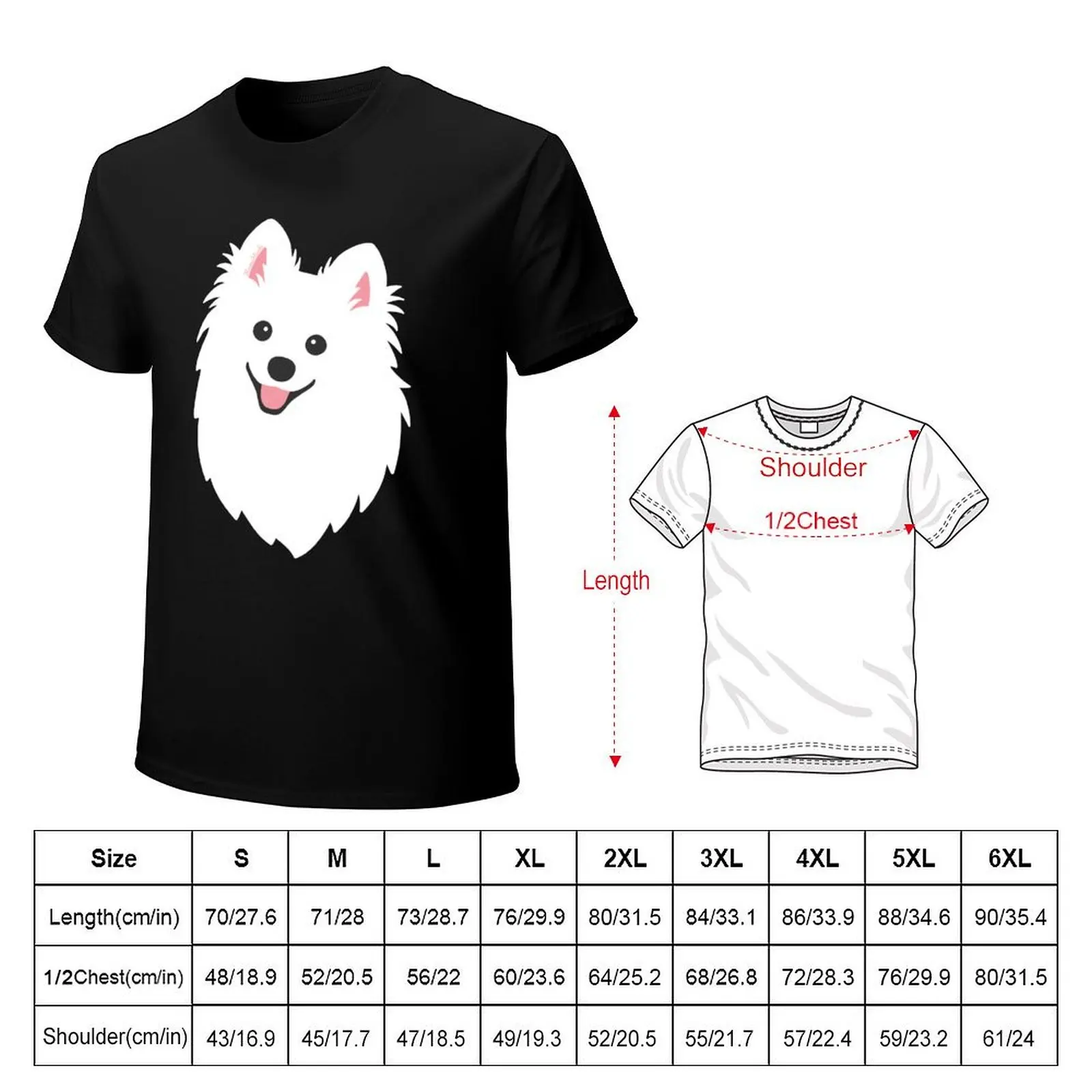 Curious White Spitz Puppy Dog - Charcoal Black T-Shirt Summer Holiday T-Shirt