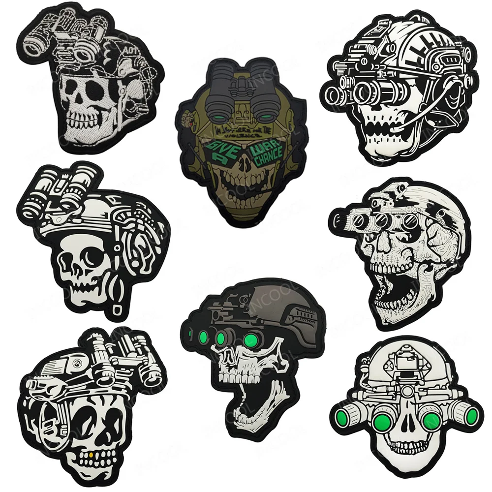 Rubber PVC Skull Telescope Arms Patches Airsoft Shoulder Decorative Armband Coffee Embroidered Patch For Clothing Jackets