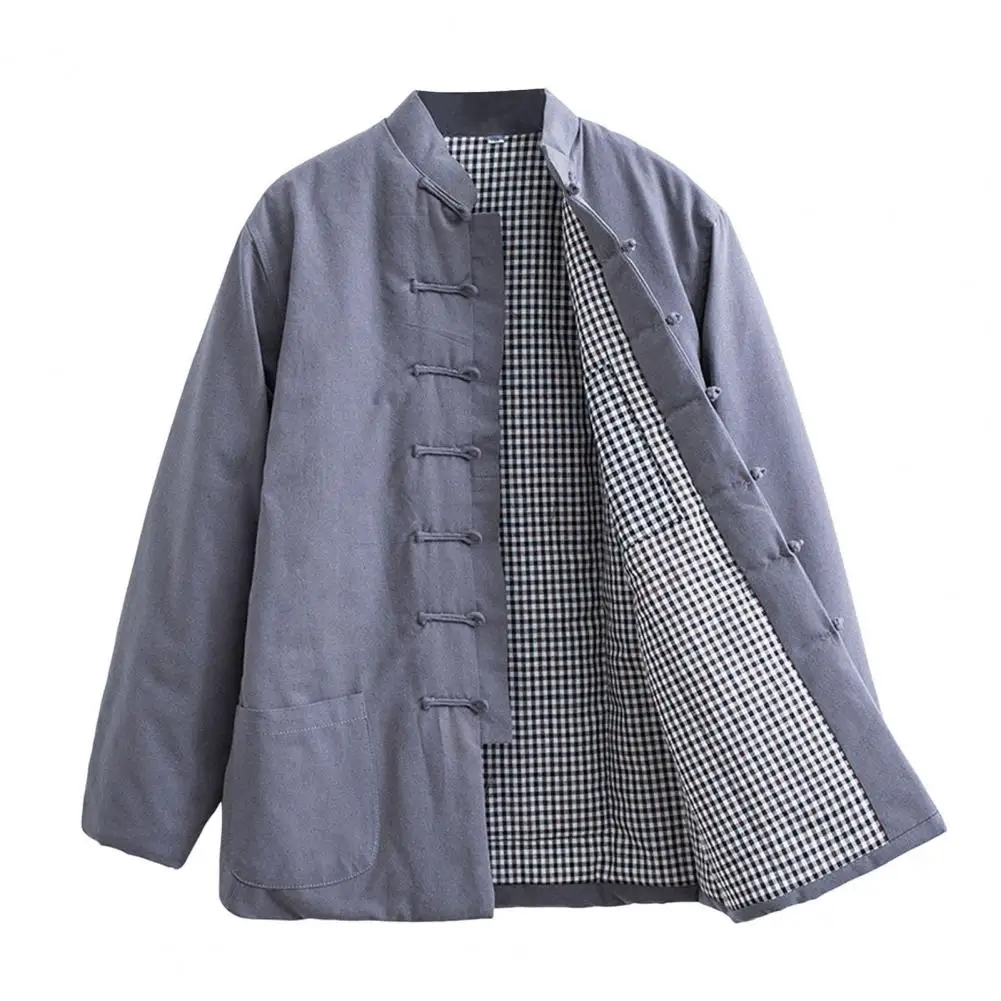 Men Tang Suit Jacket Traditional Men's Tang Suit Style Cotton Coat with Stand-up Collar Button Design Solid Color for Wear