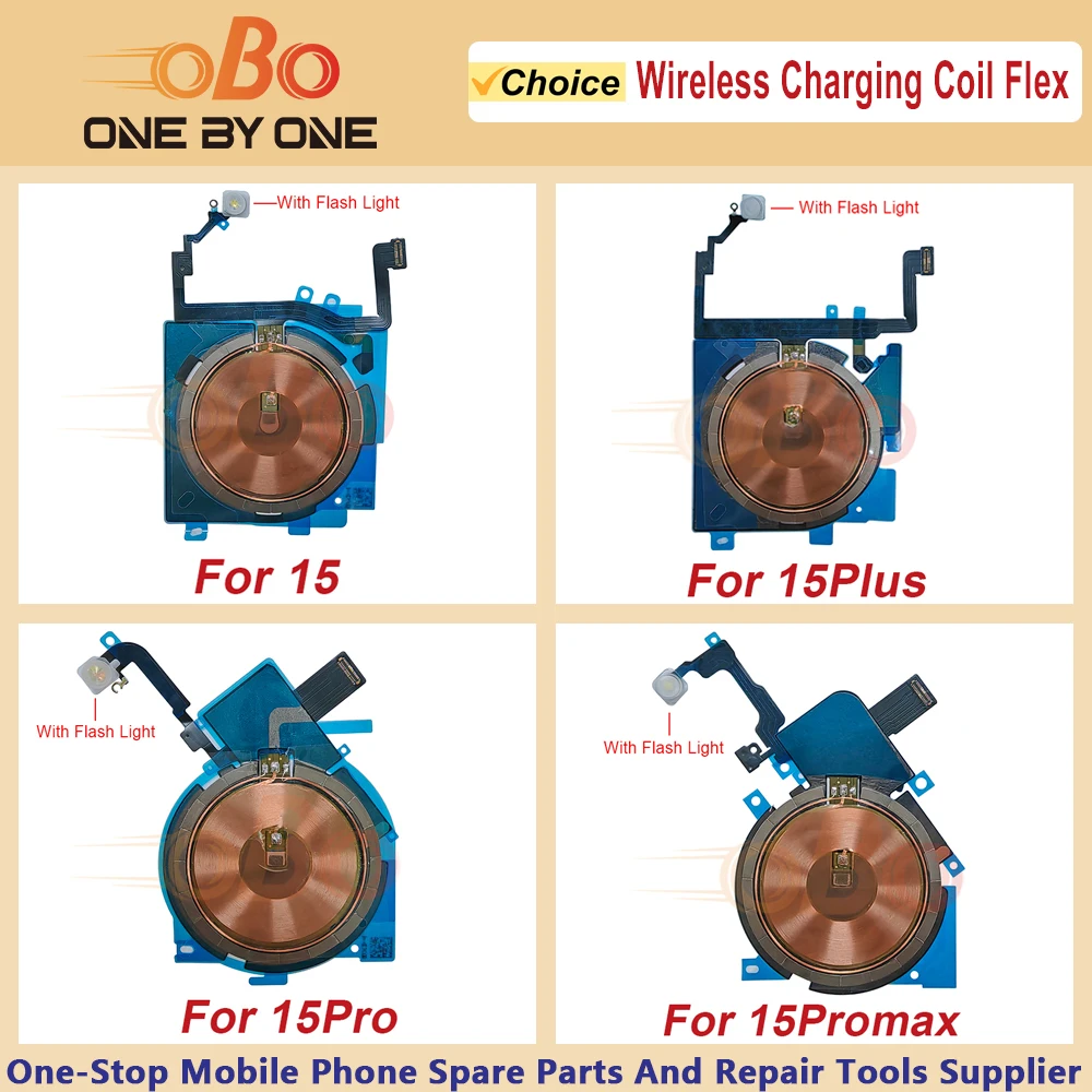 Wireless Charging Coil Sticker With Flash light Flex Cable For iPhone 15 Plus Pro Max Promax Wireless Charger Replacement (1PC)