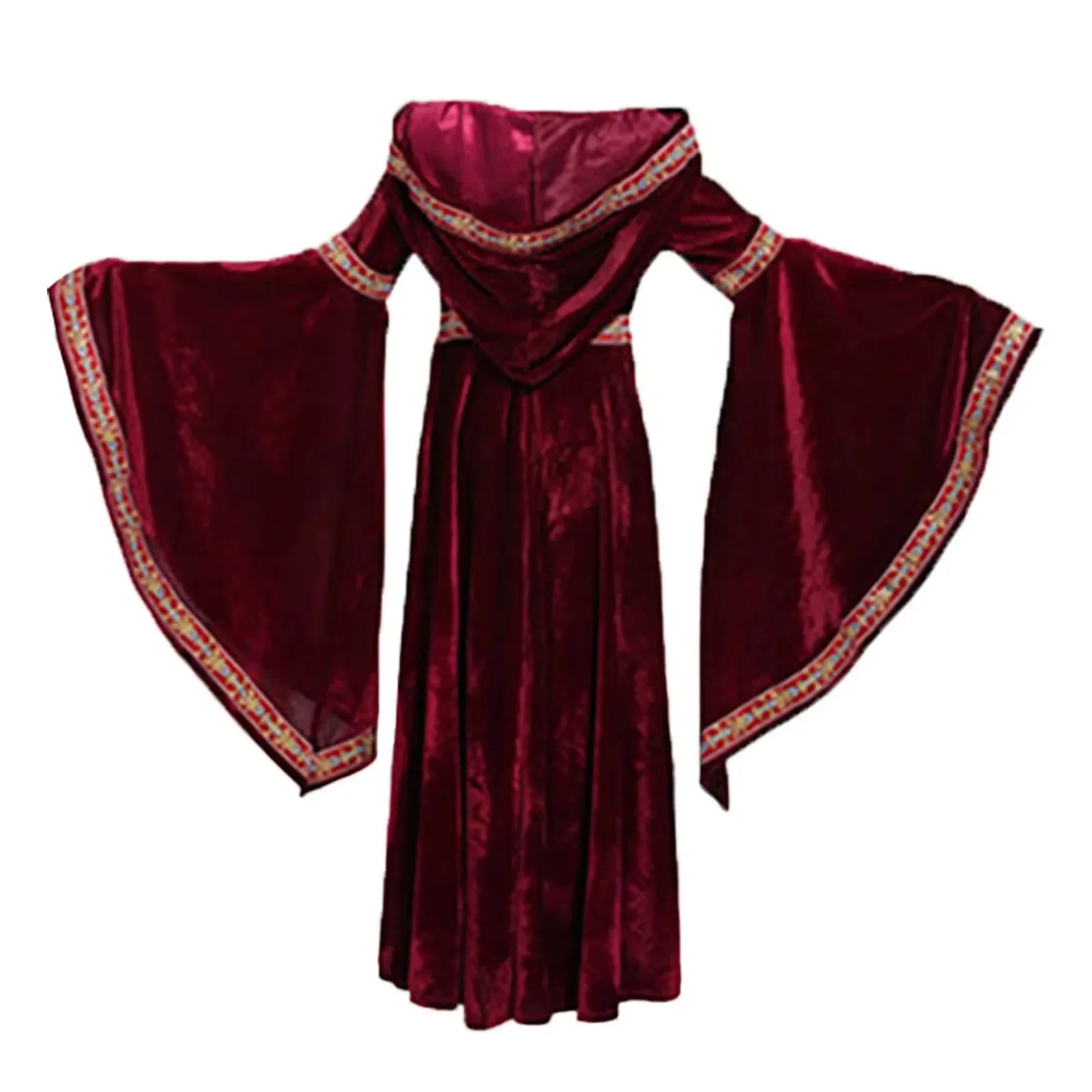 

Medieval Vintage Gothic Hoodie Long Dress Women Party Dresses Bell Sleeve Witch Cosplay Vampire Halloween Girls Kids Costume