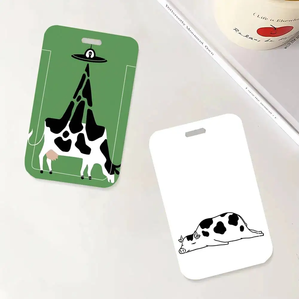 Cow Cartoon Animation Black Lanyard Card Holders Student Meal Cards And Campus Ids School