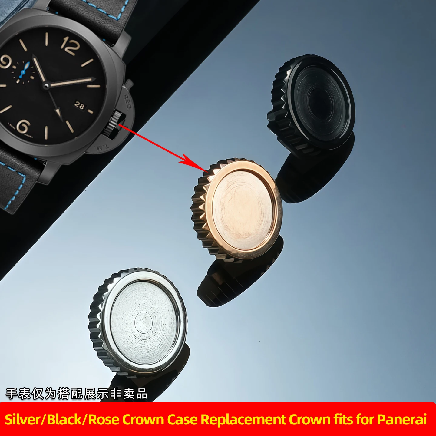 

Silver/Black/Rose Crown Case Replacement Crown fits for Panerai Movement Case Stainless Steel 10MM 9MM 8MM Crown Watch handle