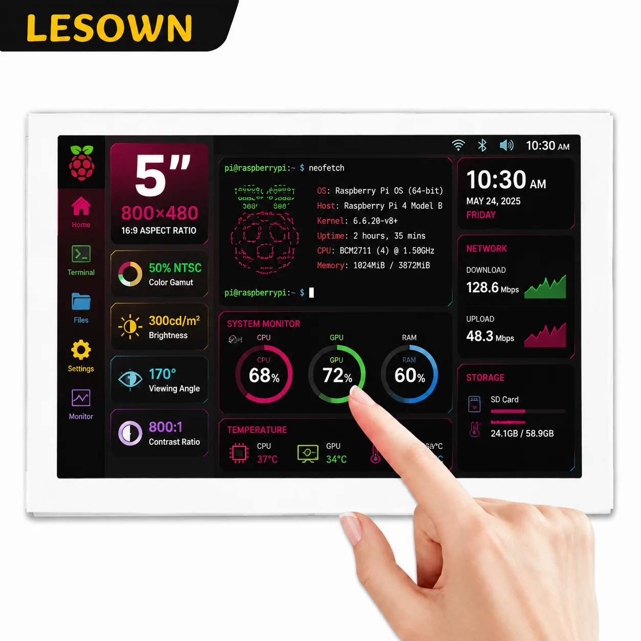 LESOWN Touch Stretched Bar Screen 5 Inch Driver-free HDTV Compatible Monitor for Computer Desktop Space Expansion