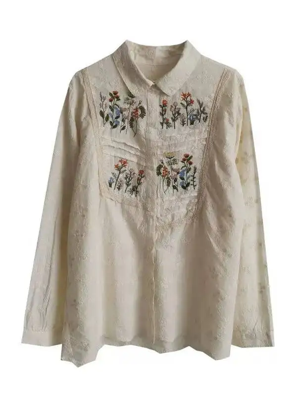 Ele bestickter irt Damen Frühling Herbst Layering Collar Long Sve Slim Fit Korean Sle Commute Faion