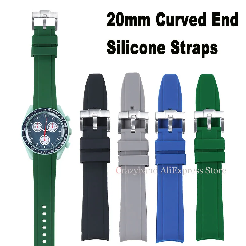 20mm Curved End Straps for Omega for Moonswatch for DIVER 300M for Tissot for SEIKO Silicone Water Sweat-resistant Diving Strap
