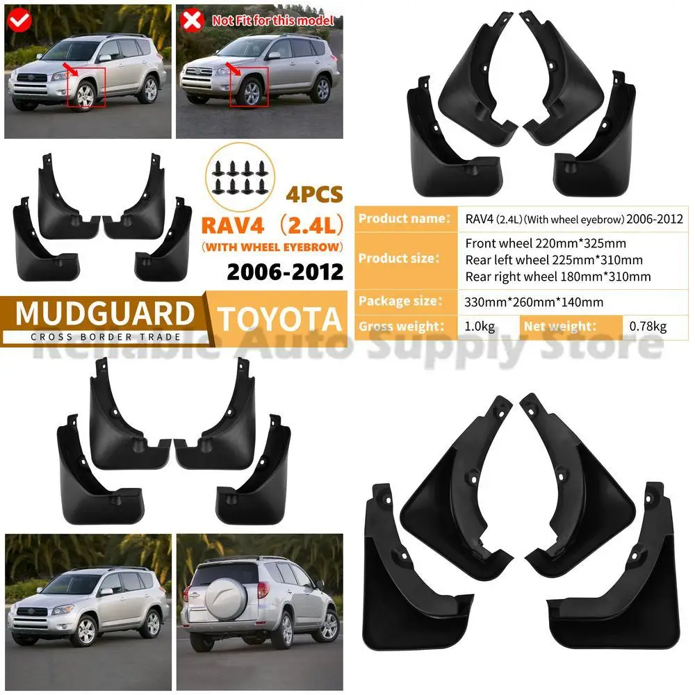 

For Toyota RAV4 2.4L 2006-2012 Mudguards Fender Flares Front and Rear with Wheel Arch Trim High Quality Durable Protection