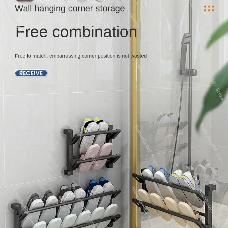 Wall-mounted Foldable Slipper Rack, Storage Holders & Racks, Multifunctional, Bathroom and Door