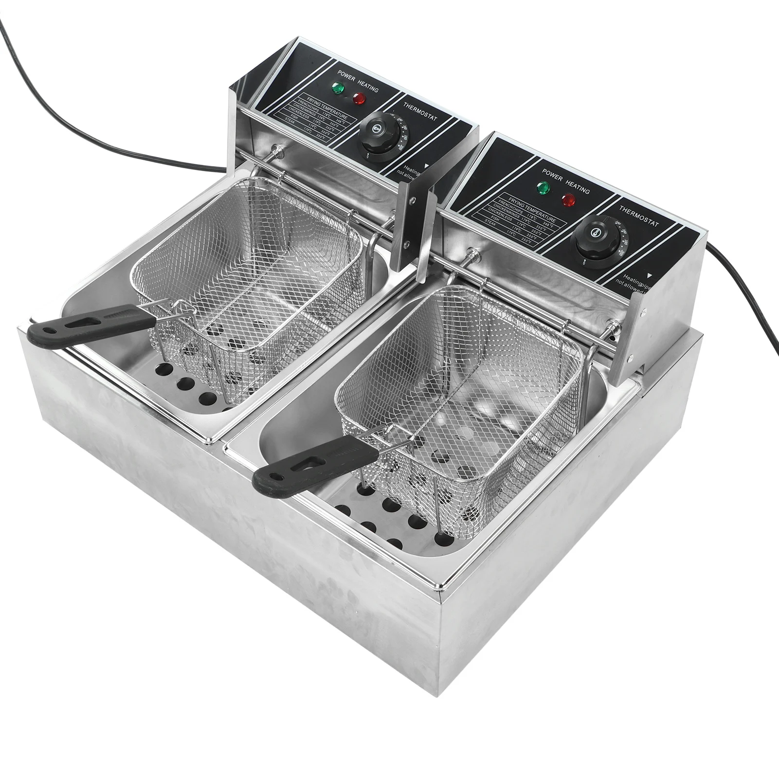 Electric Fryer Double Cylinder Double Basket Stainless Steel Countertop Fryer Adjustable Temperature Electric  Fryer