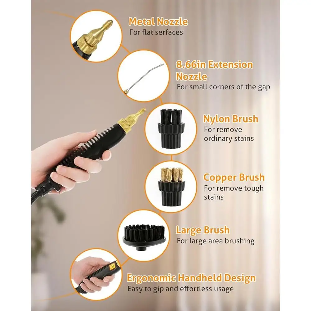 High Pressure Steam Cleaner 2500W Portable Handheld Steamer 105°C Multi Purpose Auto Detailing Machine with 3 Brush Heads